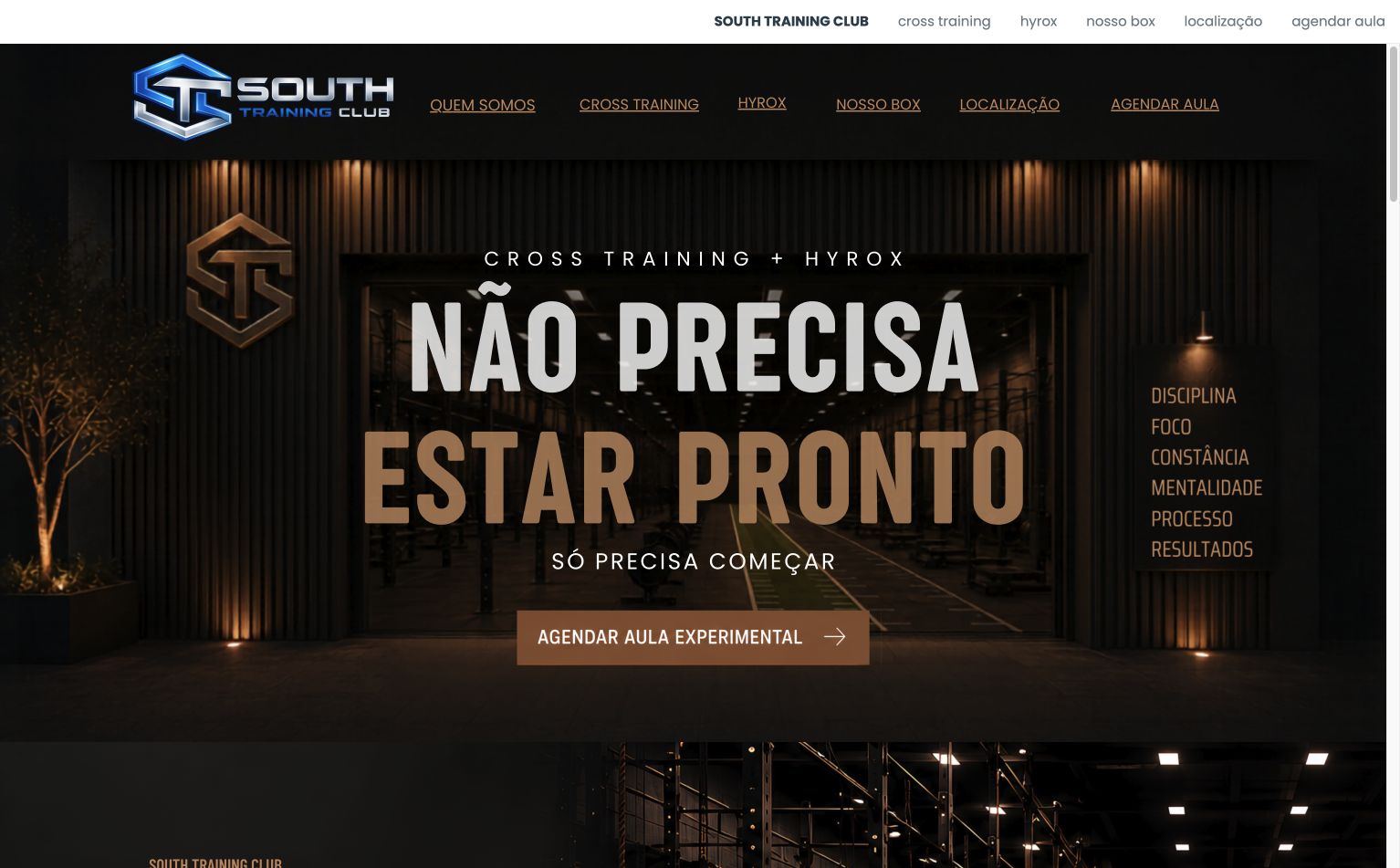 Página inicial do site South Training Club desenvolvido pela IN9VE