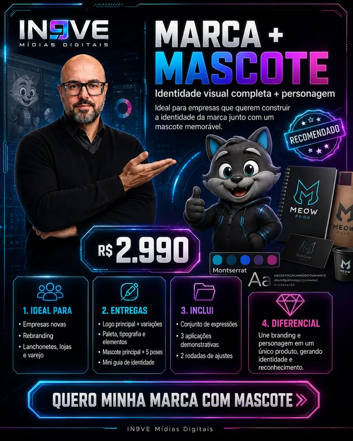 Marca mais Mascote, identidade visual completa e personagem