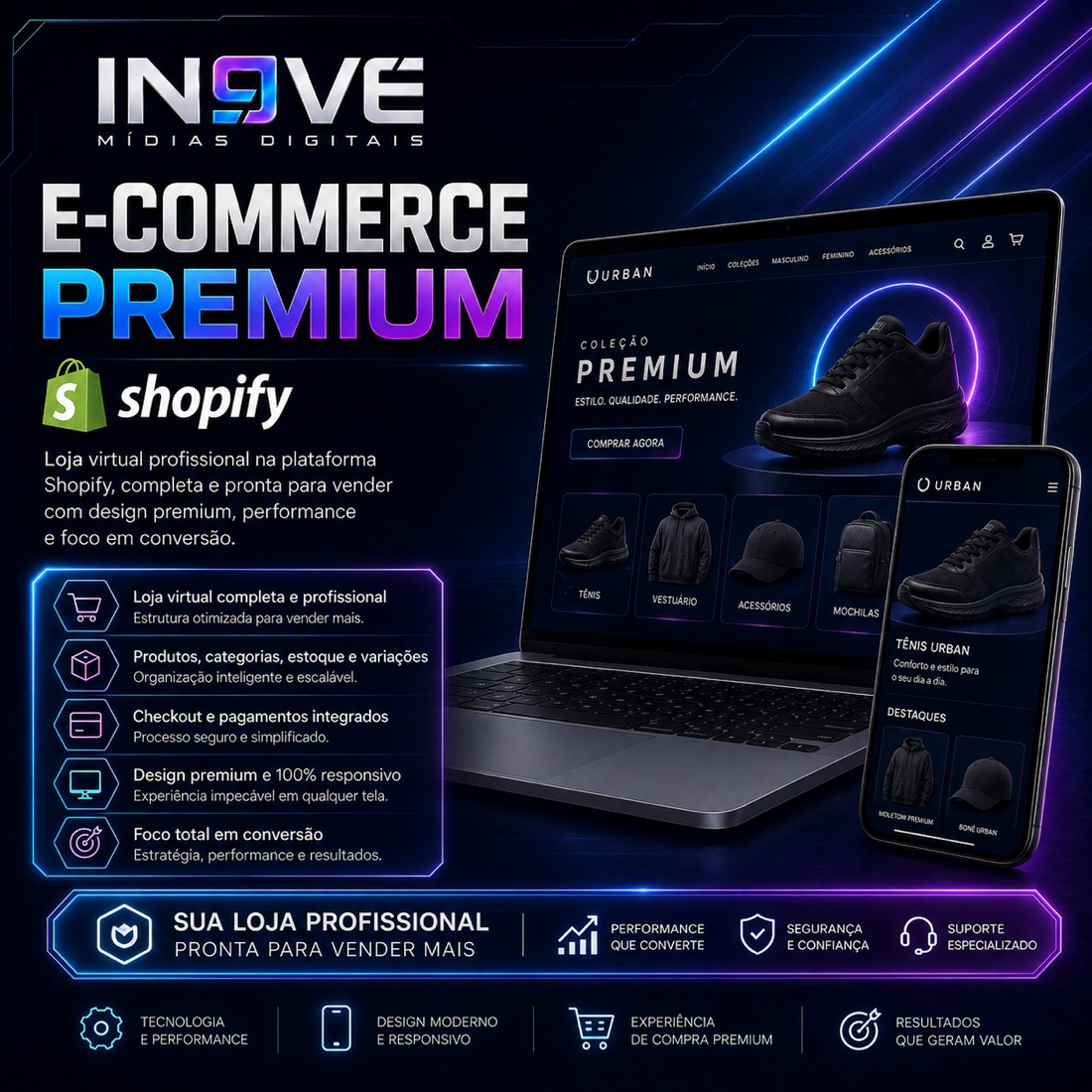 Apresentação do E-commerce Premium em Shopify desenvolvido pela IN9VE