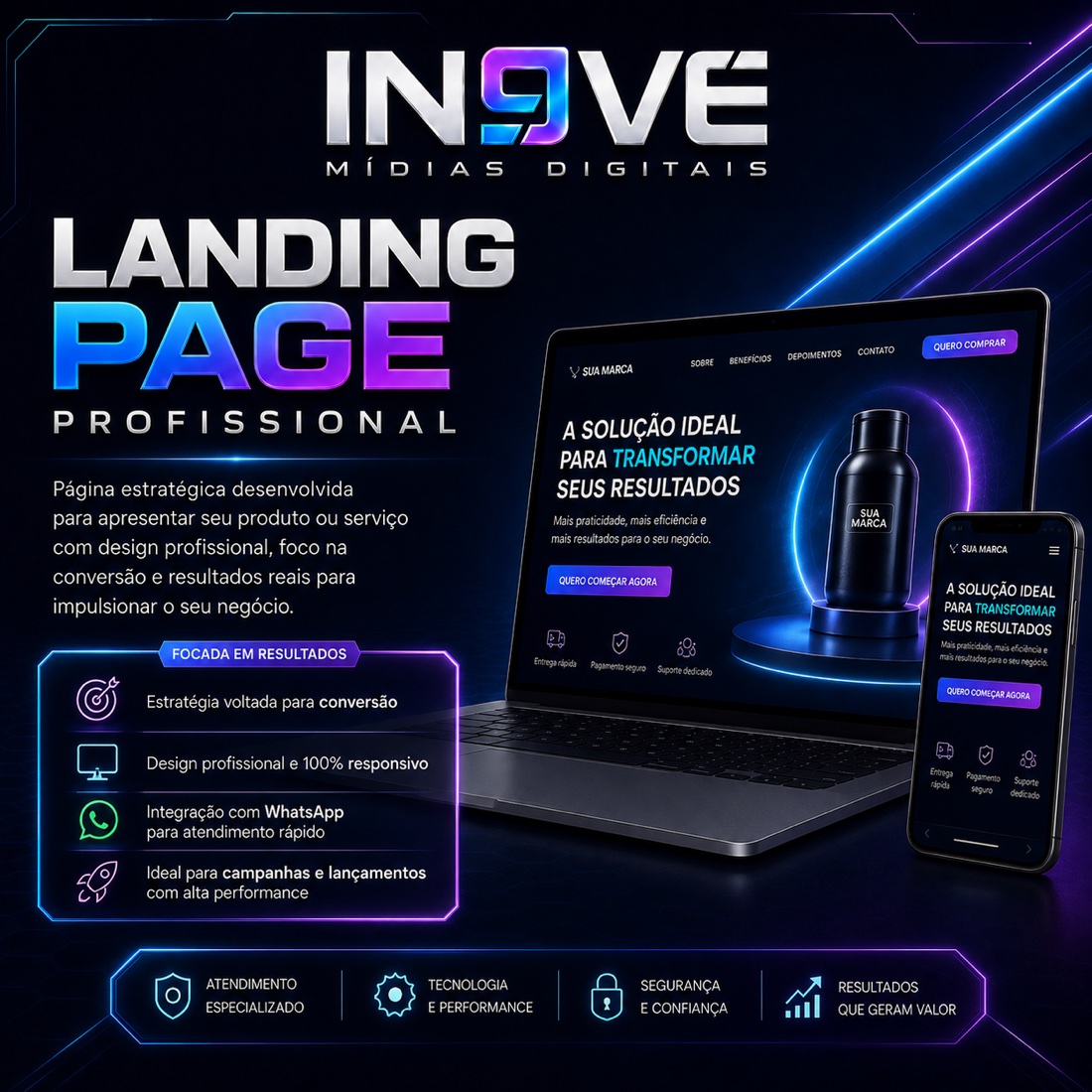 Apresentação da Landing Page Profissional desenvolvida pela IN9VE